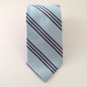 J. Crew Blue and Silver Striped Silk Tie